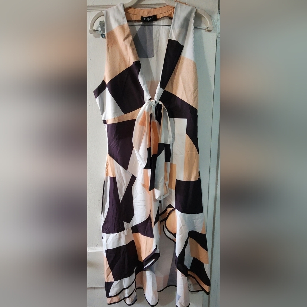 Chic Asymmetrical Tie Front Sundress in Purple and Pink